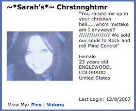 Sarah Chrstnnghtmr's MySpace Photo